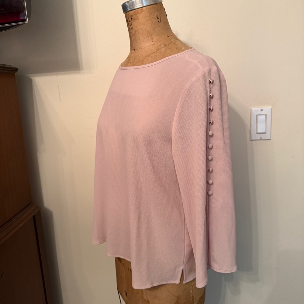 Vince Camuto Pink Button Sleeve Hammered Satin Top
